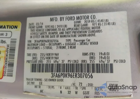 2014 Ford Fusion Titanium z USA, uszkodzony, nr VIN 3FA6P0K96ER307056